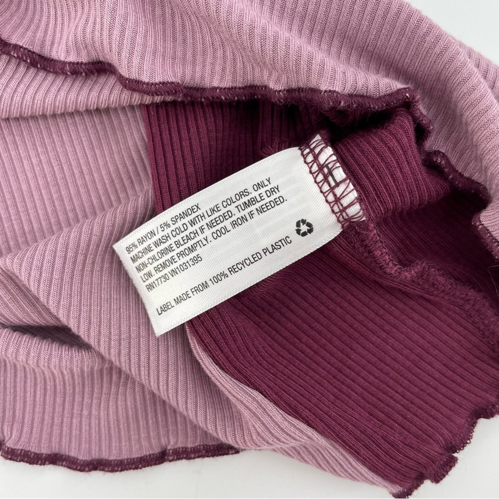 Wild Fable Womens Long Sleeve Shirt Purple Color Block Lettuce Trim S - Picture 5 of 5